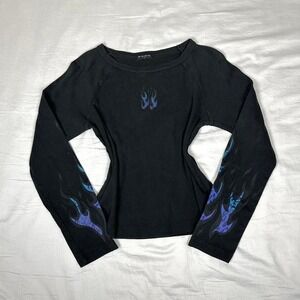 Vintage y2k Fang blue/purple flame long sleeve black top